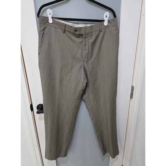 Joseph Abboud REDA 100% Wool Dress Pants 36 | Brown Micro Plaid Flat Front EUC - Picture 1 of 6